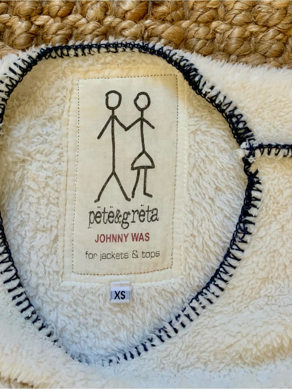 Johnny Was for Pete & Reta Soft Cream Sherpa Sweater with Black Stitching - Picture 2 of 7